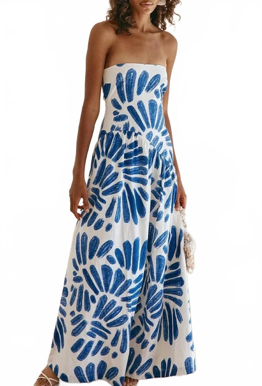 NEW MCCOLIN sadie maxi dress in blue/ white